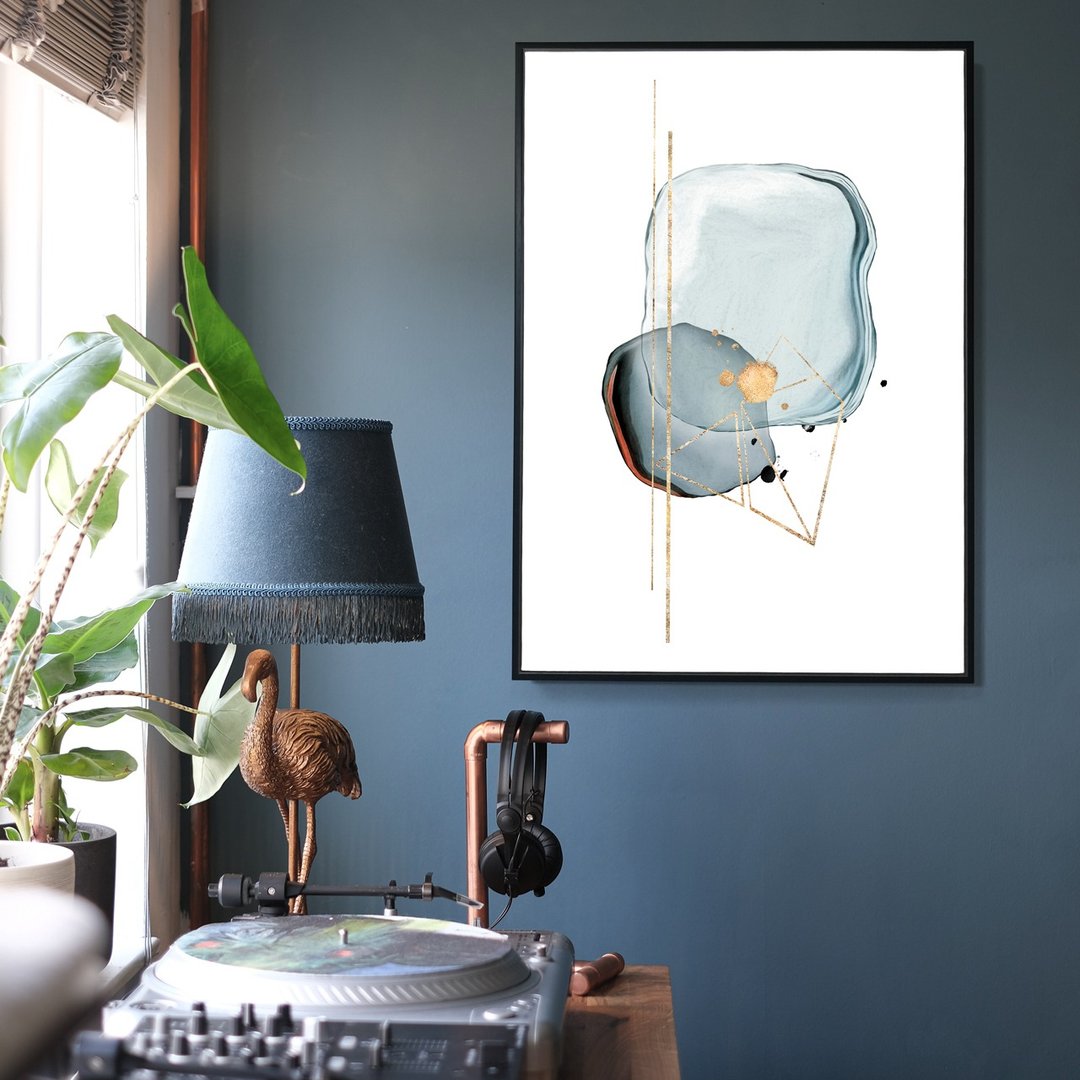 几何 • 水滴I - 简约蓝色水滴几何挂画/轻奢卧室设计/民宿装饰画 - 海报/装饰画/版画 - 棉．麻 多色