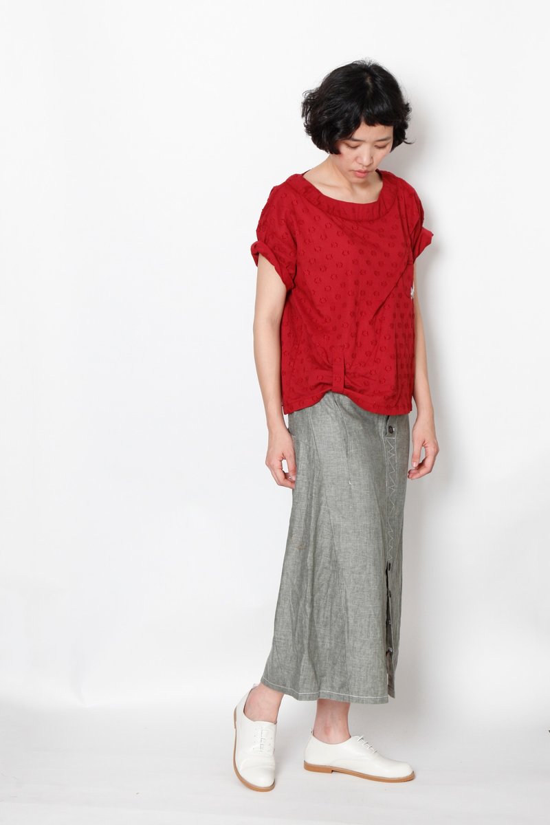 And – 38度柏油路 – 后口袋前开襟 - 裙子 - 棉．麻 灰色