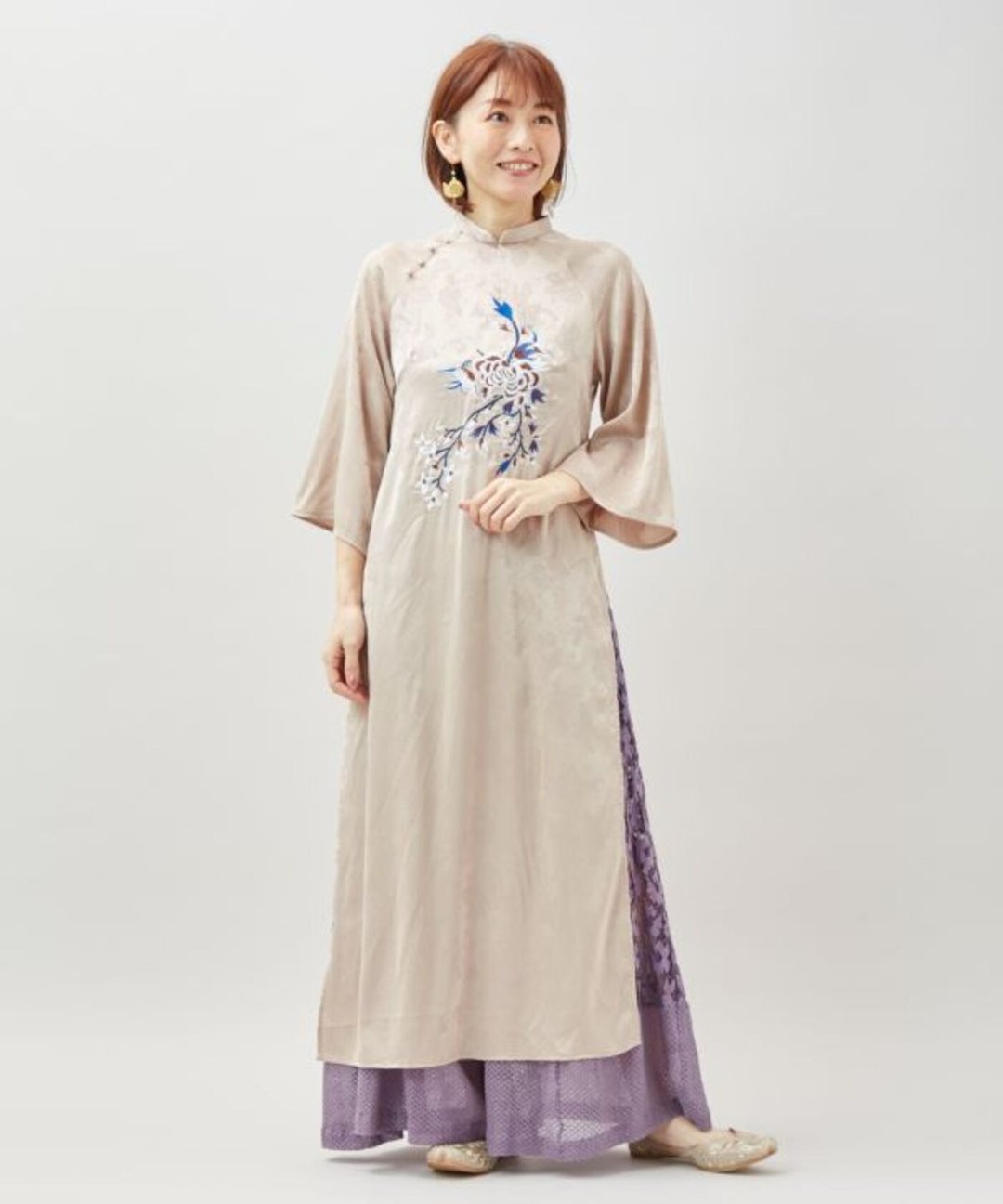 SaibabaEthnique【现货】牡丹刺绣开衩旗袍洋装 (3 色)COT-6114 - 洋装/连衣裙 - 棉 