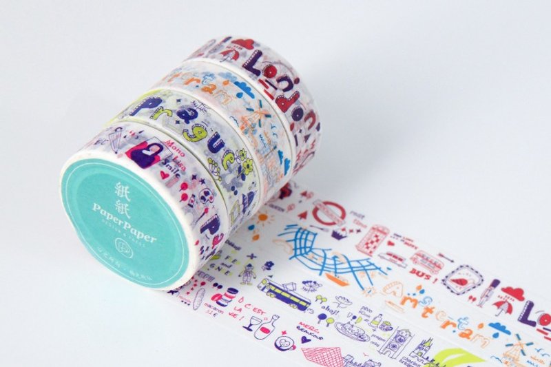 城市旅行插画手帐和纸胶带，一组四个装，插画家高嫄 - 纸胶带 - 纸 