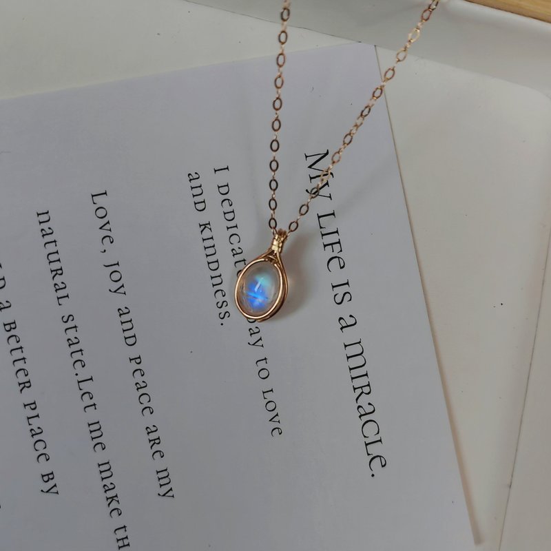 藍色月光石吊墜 14KGF六月生辰石天然月光石項鏈 - 项链 - 半宝石 