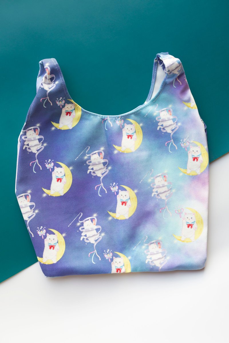 猫猫主题图案手提袋 喵扮某少女战士 【 可定制 】 麻棉材质 - 外出包 - 棉．麻 蓝色