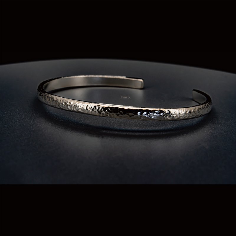 【职人金工系列】石头纹 银手环 - 可定制化刻字 - 手链/手环 - 银 银色