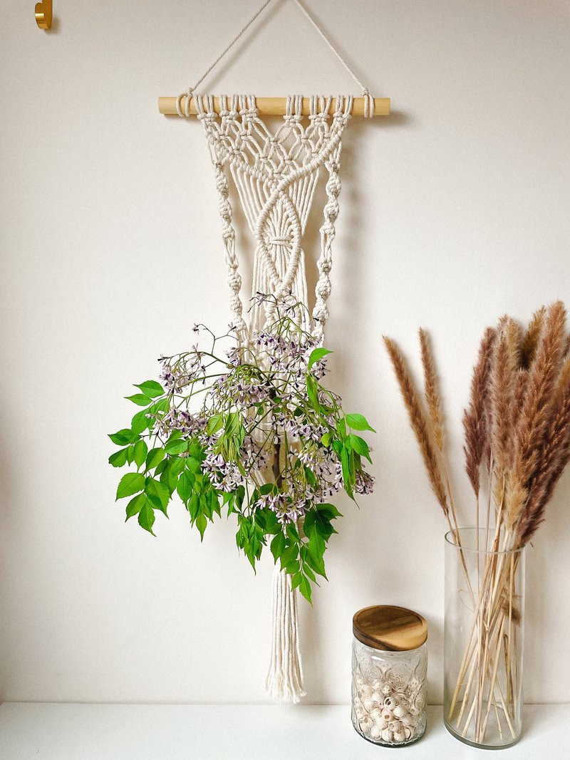 Macrame 订制编织 植物壁挂花编结植物吊篮 - 摆饰 - 棉．麻 白色
