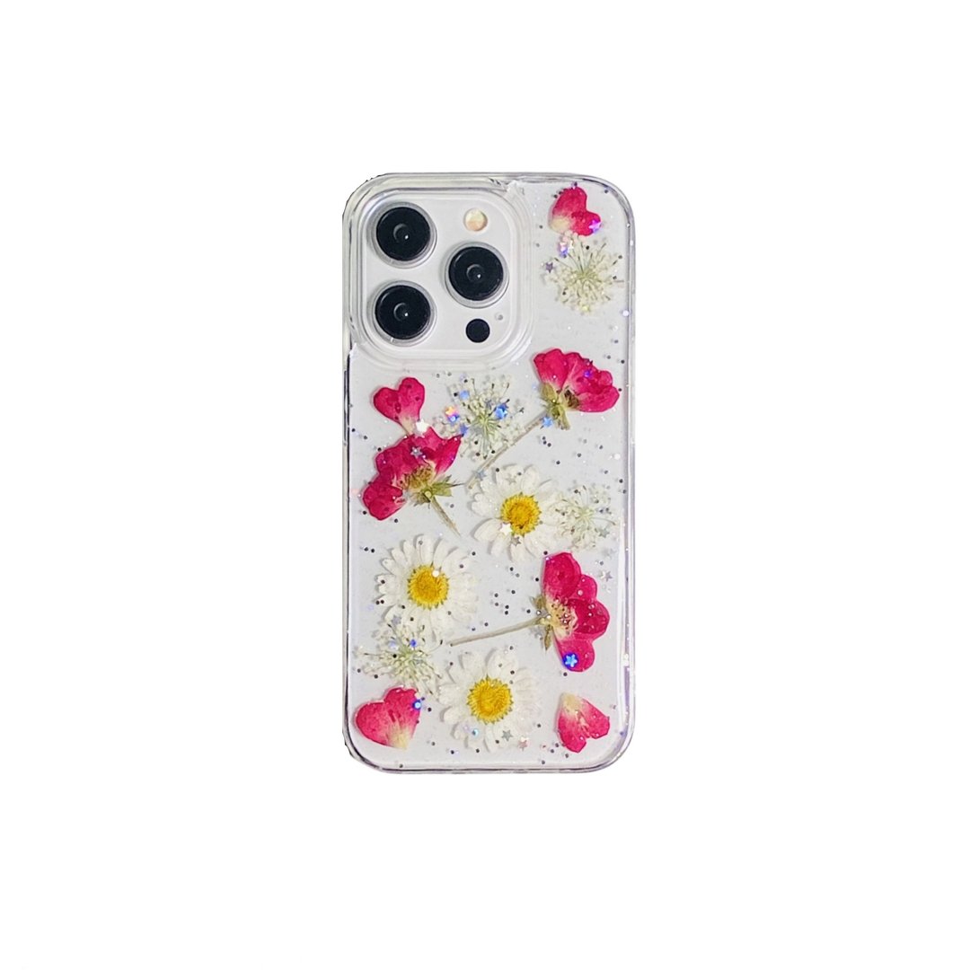 红玫瑰白雏菊手作押花手机壳适用于iPhone 16 Pro Max SamsungS25 - 手机壳/手机套 - 植物．花 