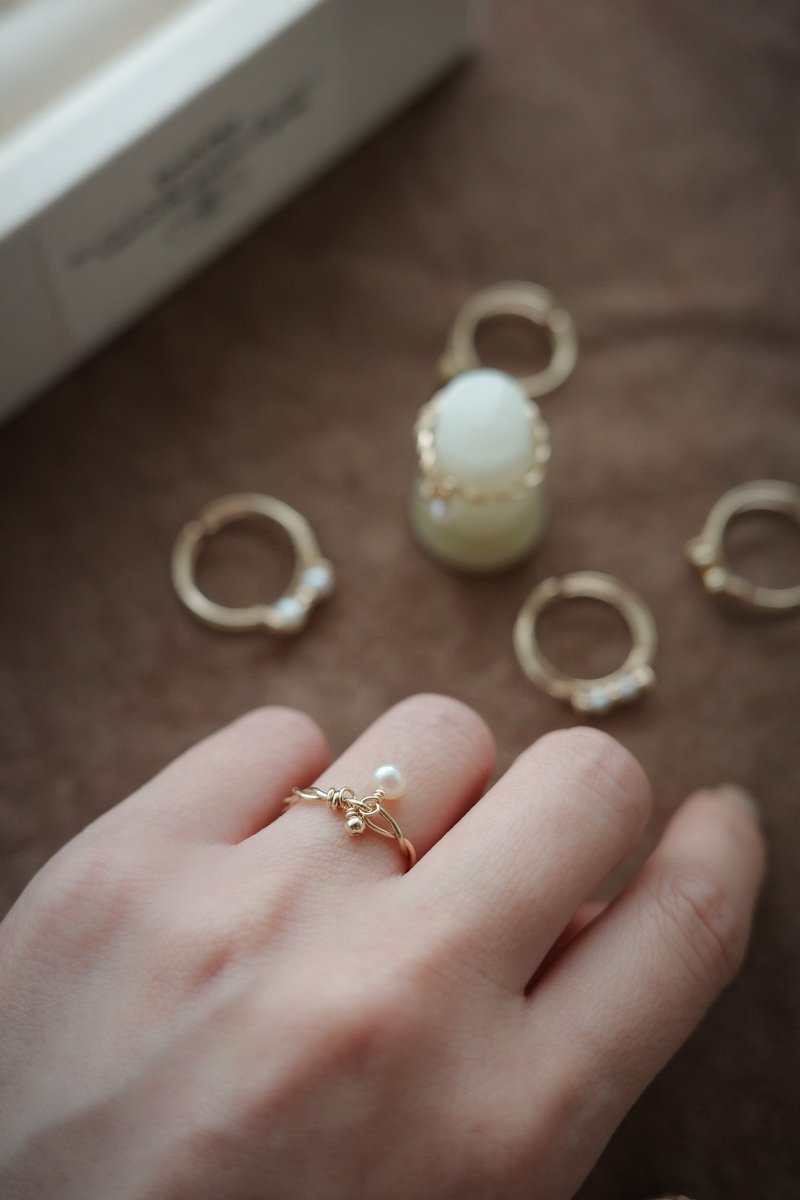 麻花珍珠戒指 14K Gold-Filled - 戒指 - 半宝石 白色