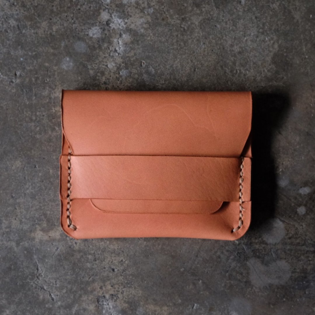 Caramel Brown Leather Card Wallet / Handmade Card Holder - 皮夹/钱包 - 真皮 橘色