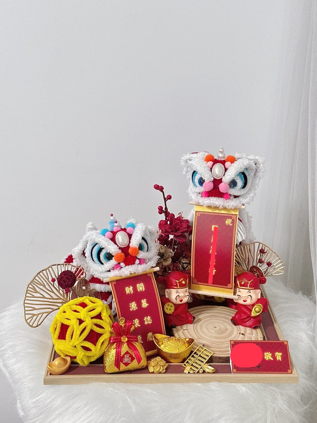 【蕓椛阁花艺手作】定制化 开幕双醒狮名片座 - 名片架/名片座 - 植物．花 多色