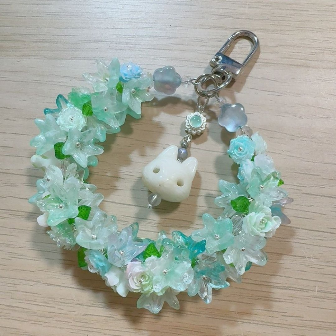 小狐狸琉璃花圈钥匙圈 - 钥匙链/钥匙包 - 琉璃 绿色