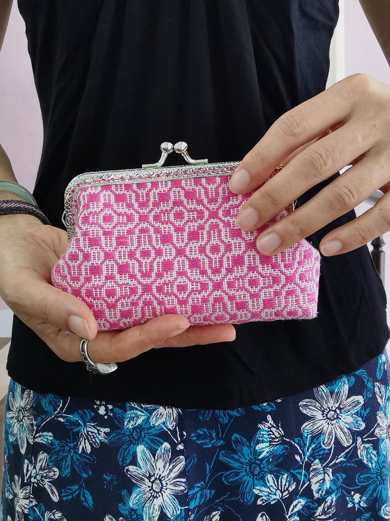 CaCa Crafts |【CaCa の手织布】手织古典欧风口金包 - 皮夹/钱包 - 棉．麻 红色