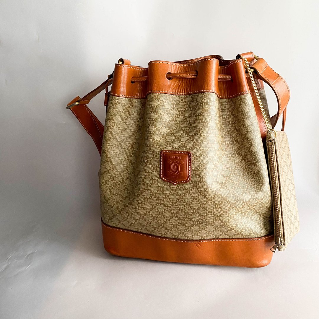 中古包Celine赛琳|水桶包|索绳包|中古包|女友礼物|侧背包 - 束口袋双肩包 - 真皮 咖啡色