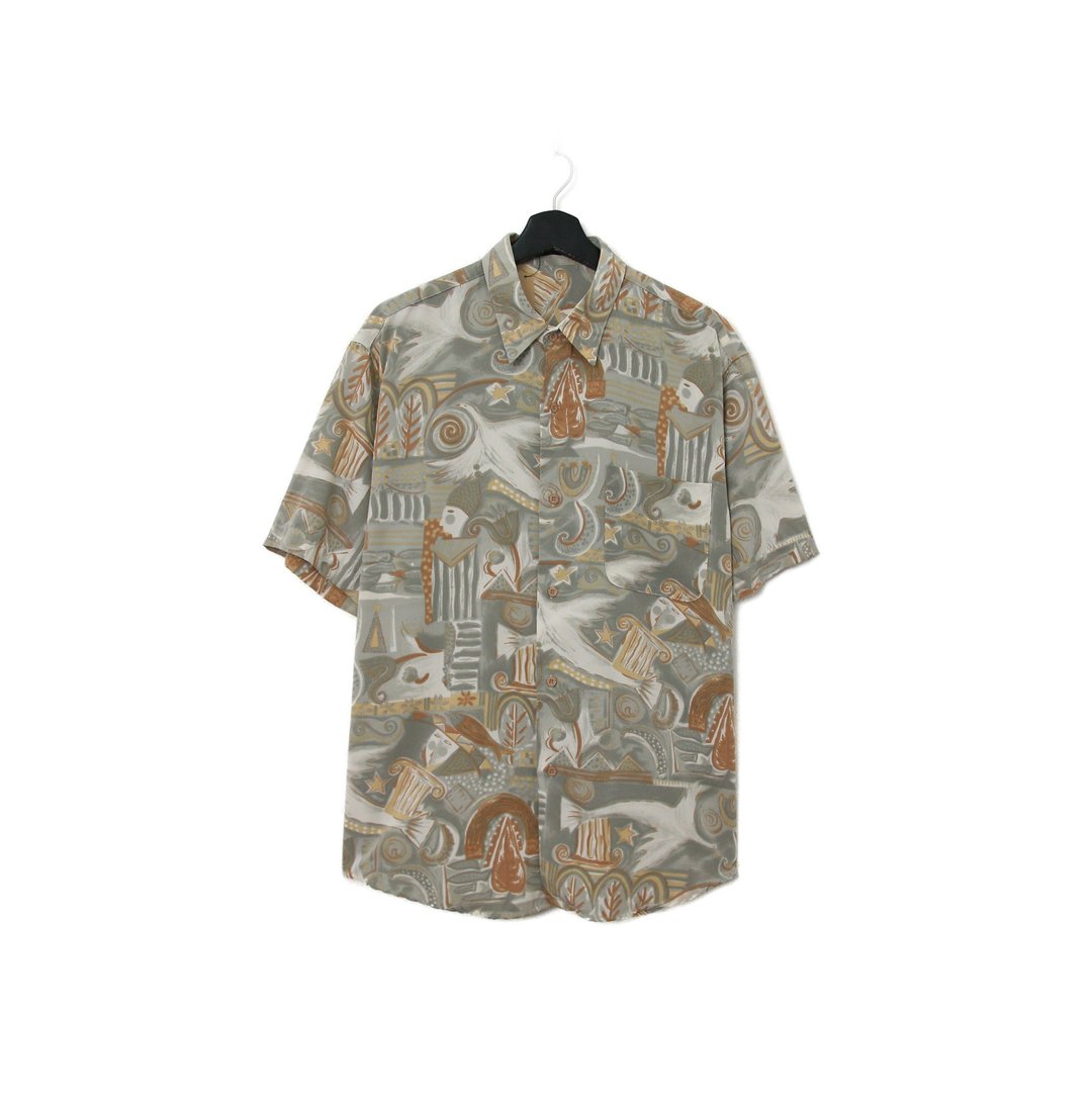Back to Green- 短袖花衬衫 几何插画图腾ss-16 vintage shirt - 男装衬衫 - 丝．绢 