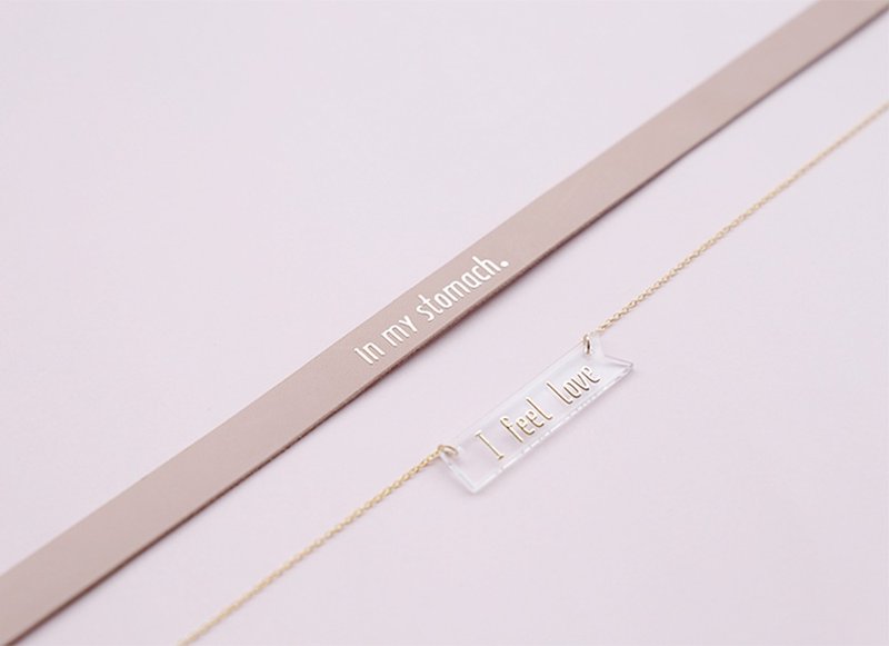 NoMatch不合设计字母粉金亚克力925纯银镀金锁骨链choker牛皮项圈 - 项链 - 压克力 粉红色