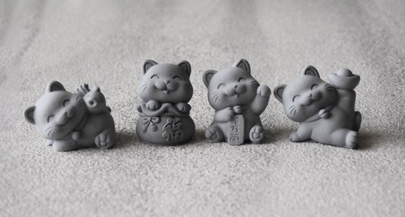 菱炭扩香石-招财猫系列 天然精油 居家香氛组 - 香薰/精油/线香 - 环保材料 灰色