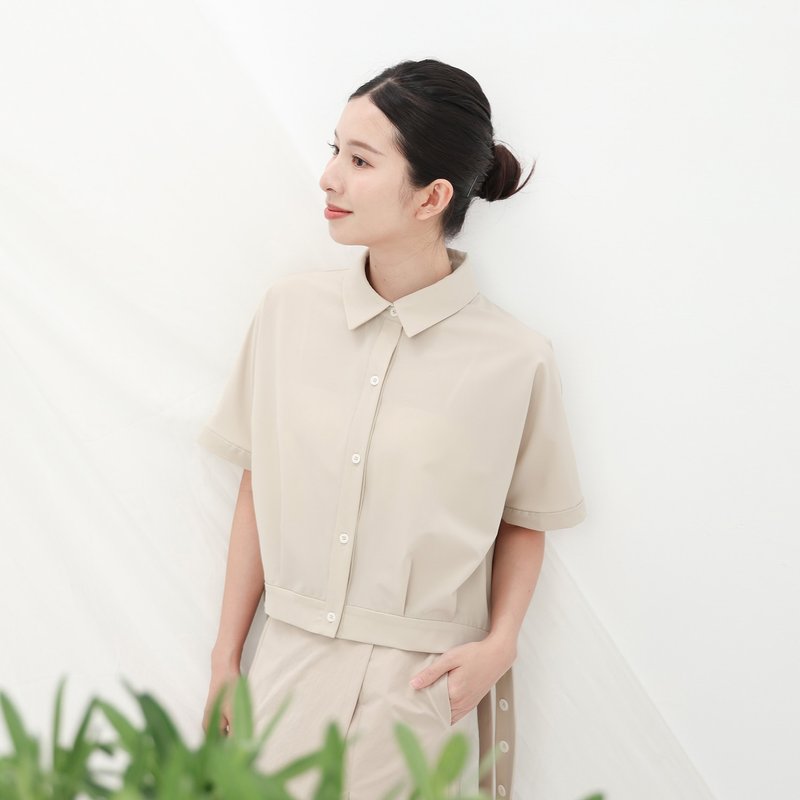 Erya_尔雅条带衬衫_25SF009_卡其 - 女装上衣 - 聚酯纤维 卡其色