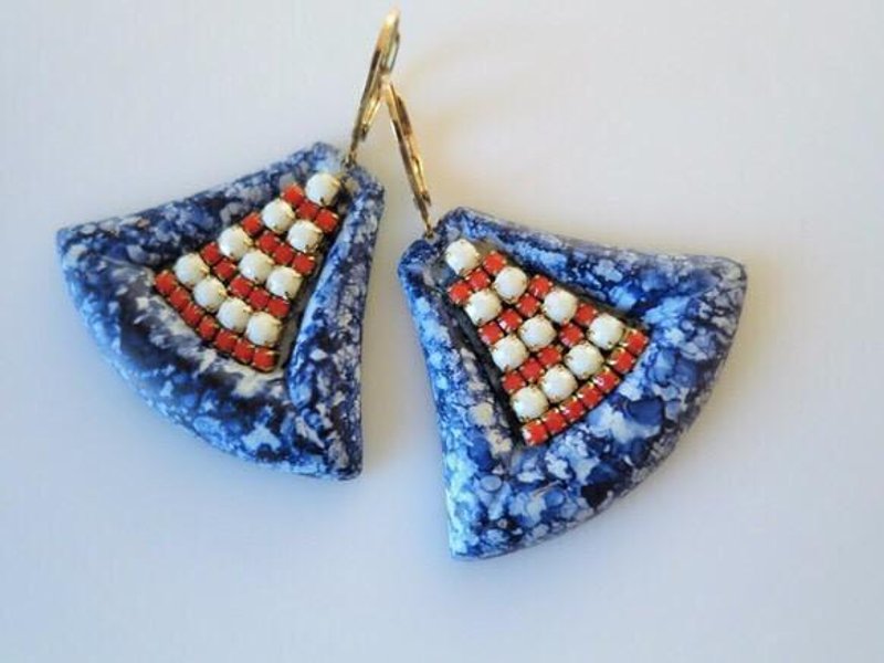 Vintage earrings denim vintage pierce <PE-dnA> - 耳环/耳夹 - 其他金属 蓝色