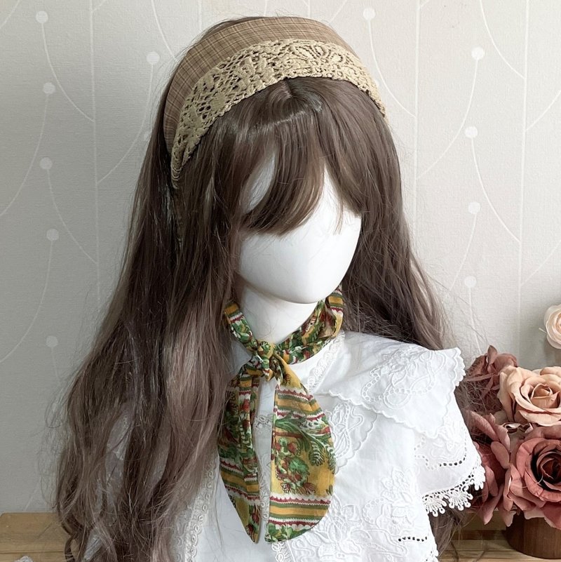 多用绑带松紧发带/ 口罩减压 蝴蝶结宽版头巾领巾 蕾丝头带发饰 - 发带/发箍 - 其他材质 卡其色