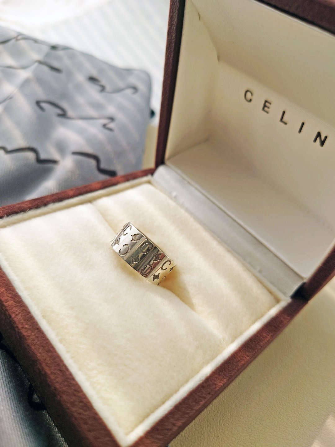 中古孤品 带盒 CELINE 凯旋门颈链 纯银戒指指环指轮包包挂件挂饰 - 戒指 - 纯银 银色