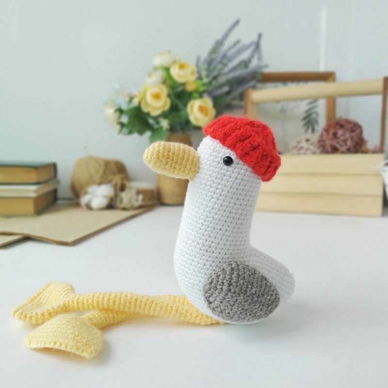 Soft toy Seagull little white bird in hat memories of the sea go away gift - 玩偶/公仔 - 棉．麻 