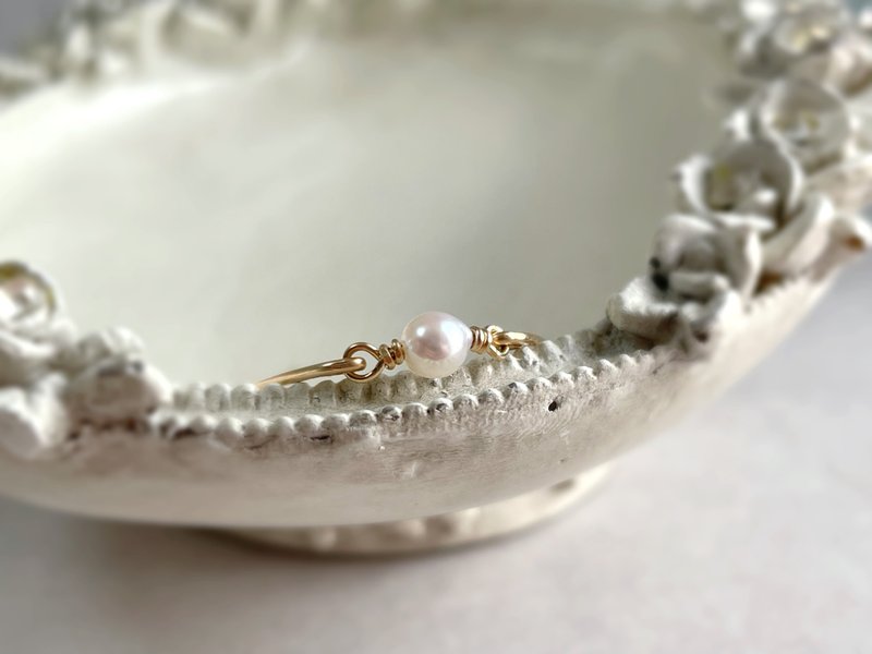 单颗淡水珍珠简约线材戒指 - 戒指 - 珍珠 白色