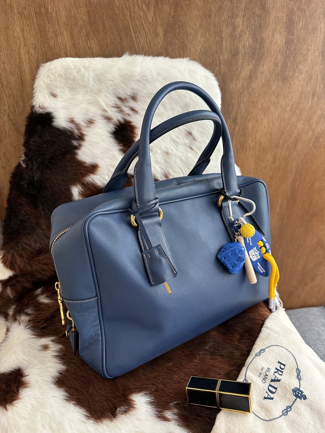 中古包 Prada 普拉达 经典 雾蓝色 Saffiano 波士顿包 - 手提包/手提袋 - 真皮 蓝色