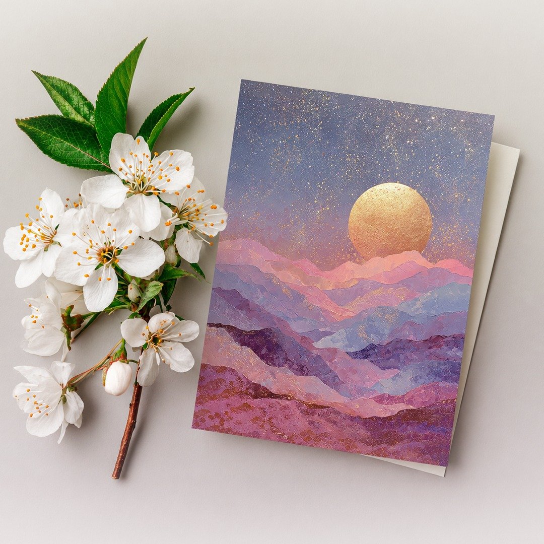 日月山辰 金色日月群山 艺术画卡 10×13 cm 单张任选 四入套 - 墙贴/壁贴 - 纸 