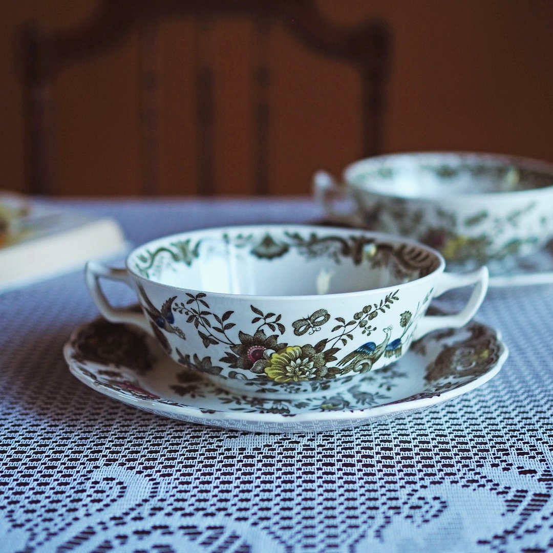 1960 年英国 Ridgway Staffordshire 大 杯碟组 - 咖啡杯/马克杯 - 陶 绿色