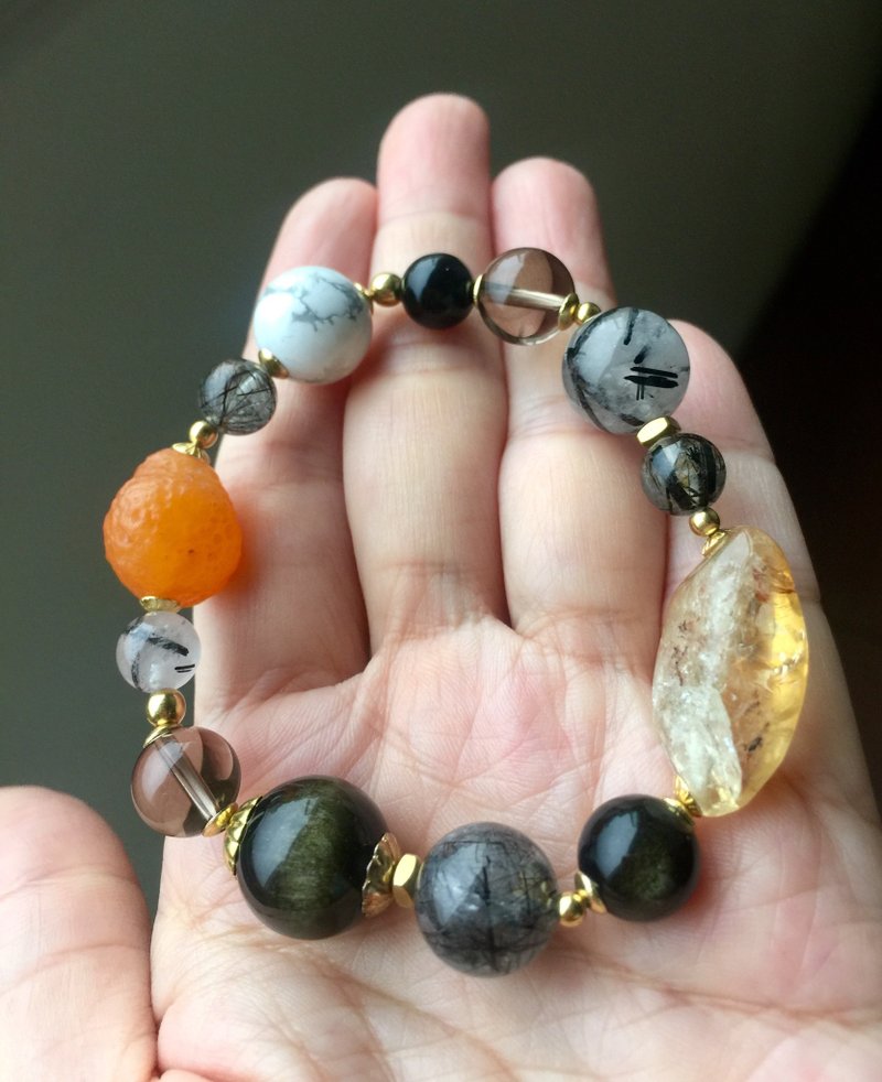 ||定制订单|| 海底轮脐轮能量手链。茶晶/黑发晶等 - 手链/手环 - 水晶 黑色