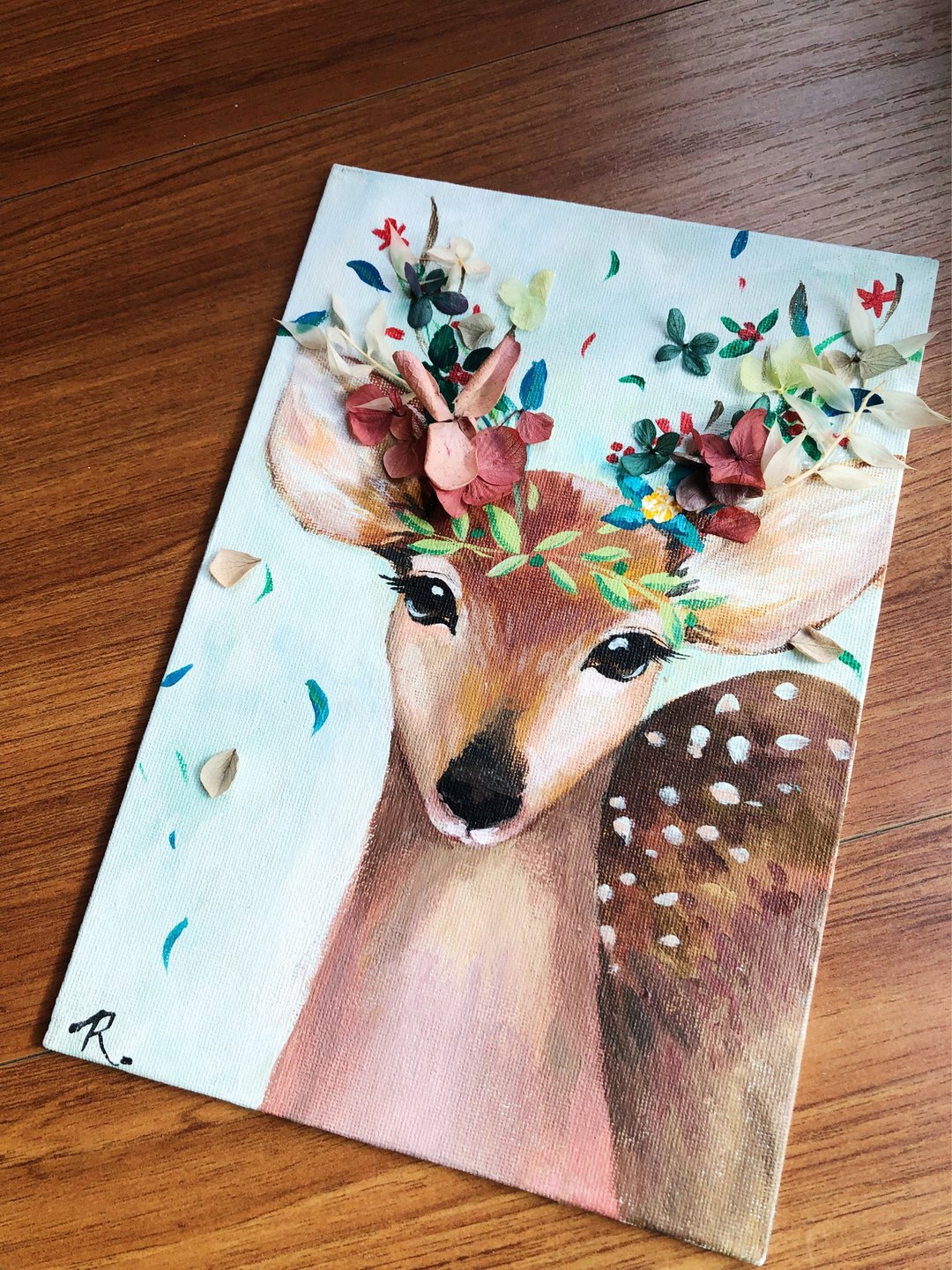 插画动物 /花舞女孩 /干燥花媒材拼贴 - 插画/绘画/写字 - 棉．麻 