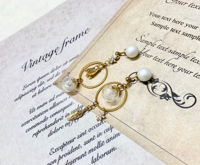 知更鸟 羽毛玻璃球 医疗钢 针式 | 夹式耳环【夜落星辰欲语时】 - 耳环/耳夹 - 玻璃 橘色