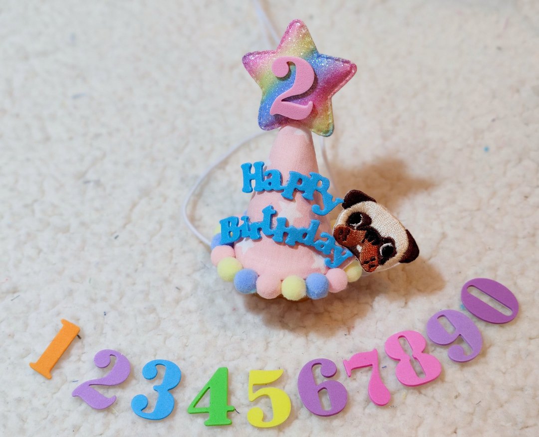 Birthday star 生日之星 宠物生日帽 pug 八哥 - 衣/帽 - 棉．麻 粉红色