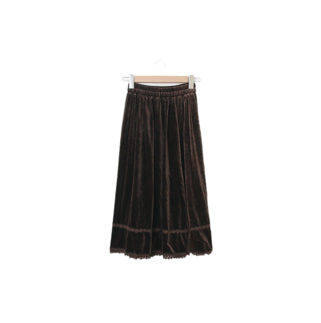 Back to Green-复古天鹅绒半身裙 深咖啡 ts-04//vintage skirt - 裙子 - 聚酯纤维 