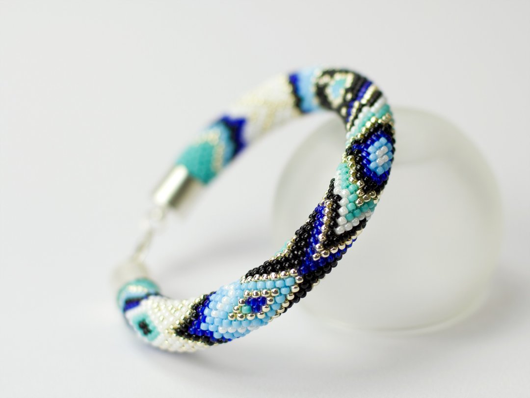 Jewelry making kit, Bead crochet kit, Diy kit for adults, Beaded bracelet diy - 编织/刺绣/羊毛毡/裁缝 - 玻璃 蓝色