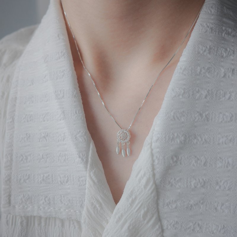 925纯银 镂空捕梦网项链 颈链 祝福礼物 新年礼物 免费礼盒包装 - 项链 - 纯银 银色