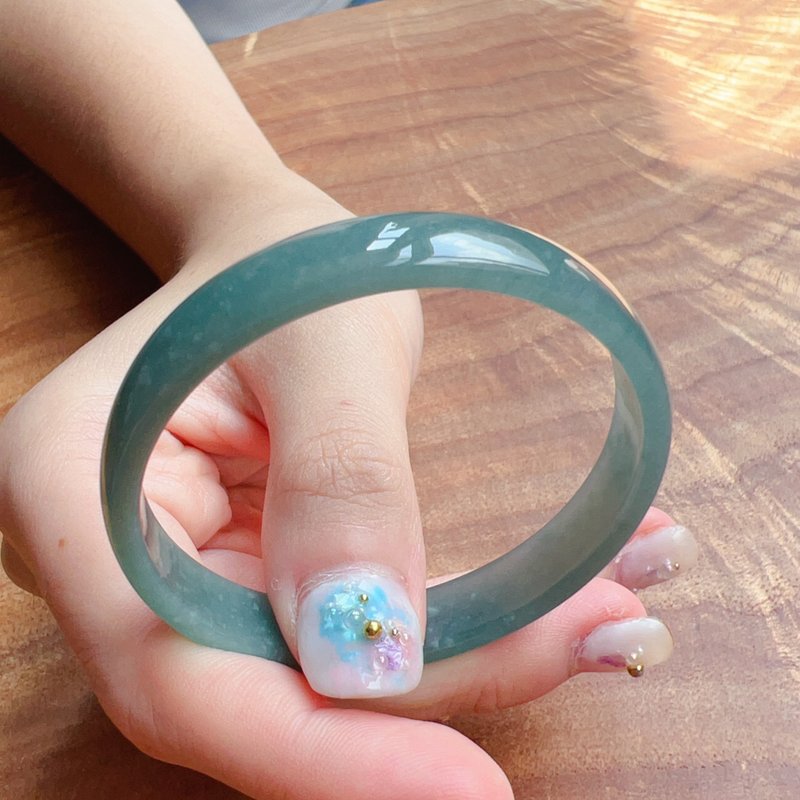 冰种蓝水雪花棉翡翠手镯 | 16围 | 天然A货翡翠 |  送礼 - 手链/手环 - 玉石 蓝色