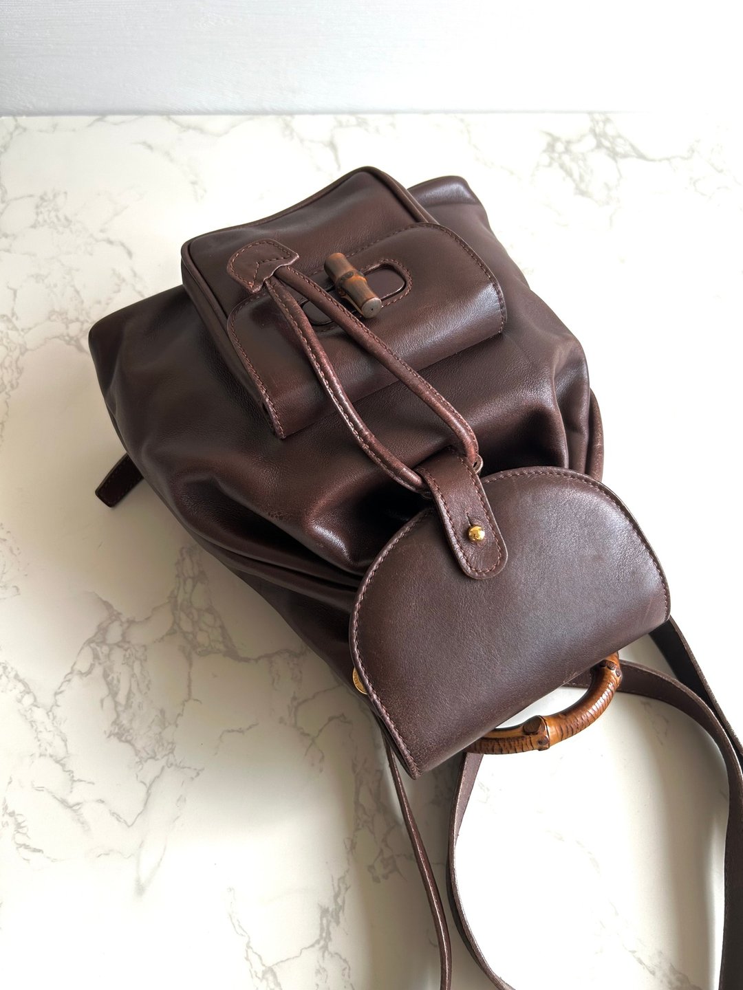 特选货品 GUCCI 中古二手竹节咖啡色双肩包 后背包 背囊 古董包 - 后背包/双肩包 - 真皮 咖啡色