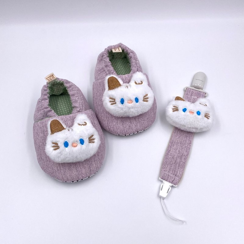 大白猫-(学步鞋+奶嘴夹) - 满月礼盒 - 棉．麻 多色