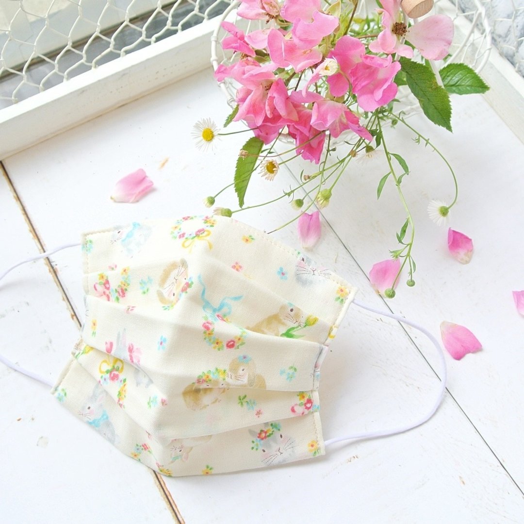 可洗涤、舒适且可爱的手工立体口罩 Rabbit flower 兔子 Bunny - 口罩 - 棉 白色