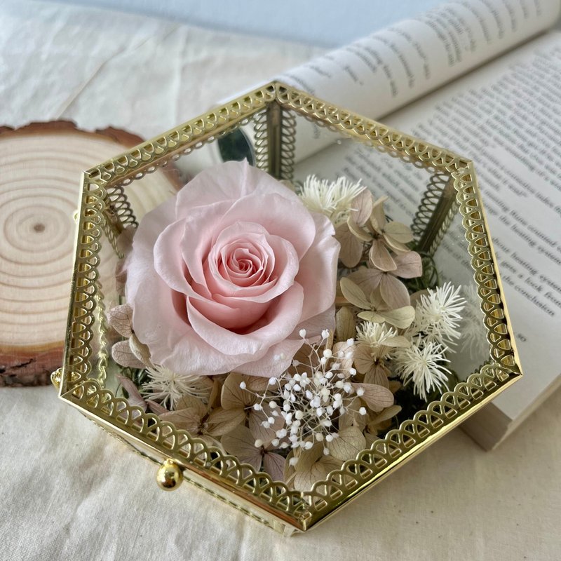 樱花粉永生珠宝盒_贰伍花坊 - 干燥花/捧花 - 玻璃 粉红色