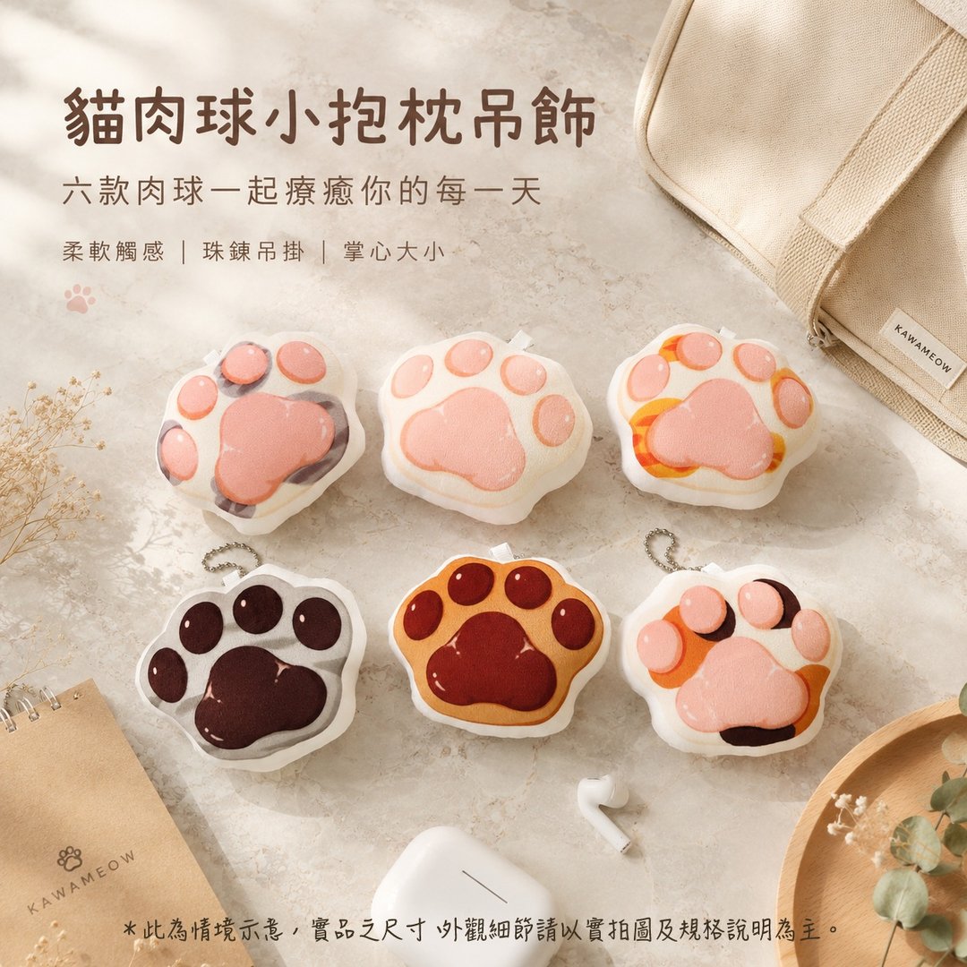 猫肉球小抱枕吊饰 掌心疗愈小伙伴 抱枕 吊饰 - 钥匙链/钥匙包 - 其他材质 
