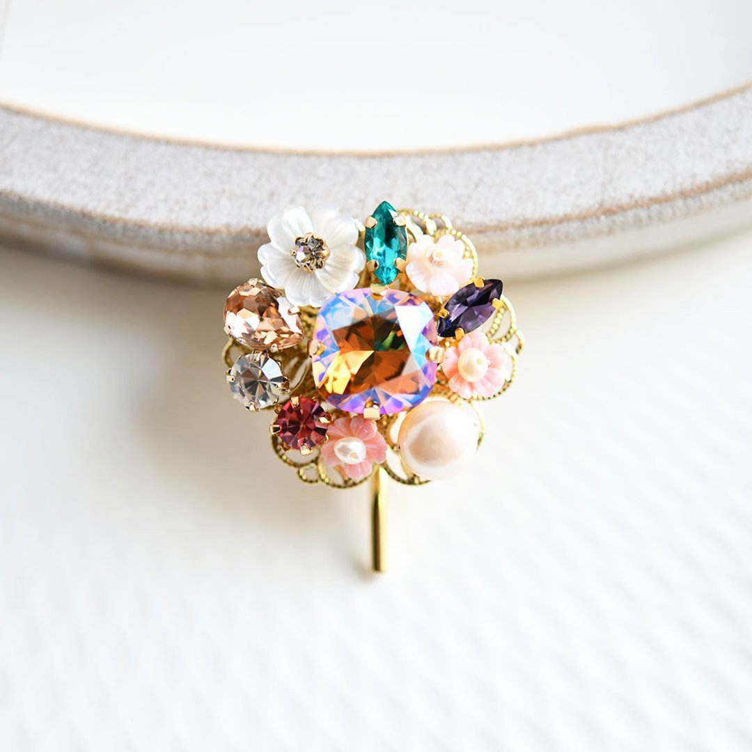 Swarovski Freshwater Pearl Shell Pony Hook Hair Elastics Light Colorado Topaz Version - 发饰 - 其他金属 多色
