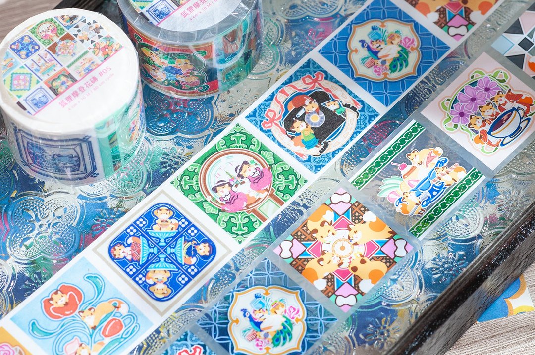 │狐狸摩登古花砖│40mm 纸胶带 - 纸胶带 - 纸 蓝色