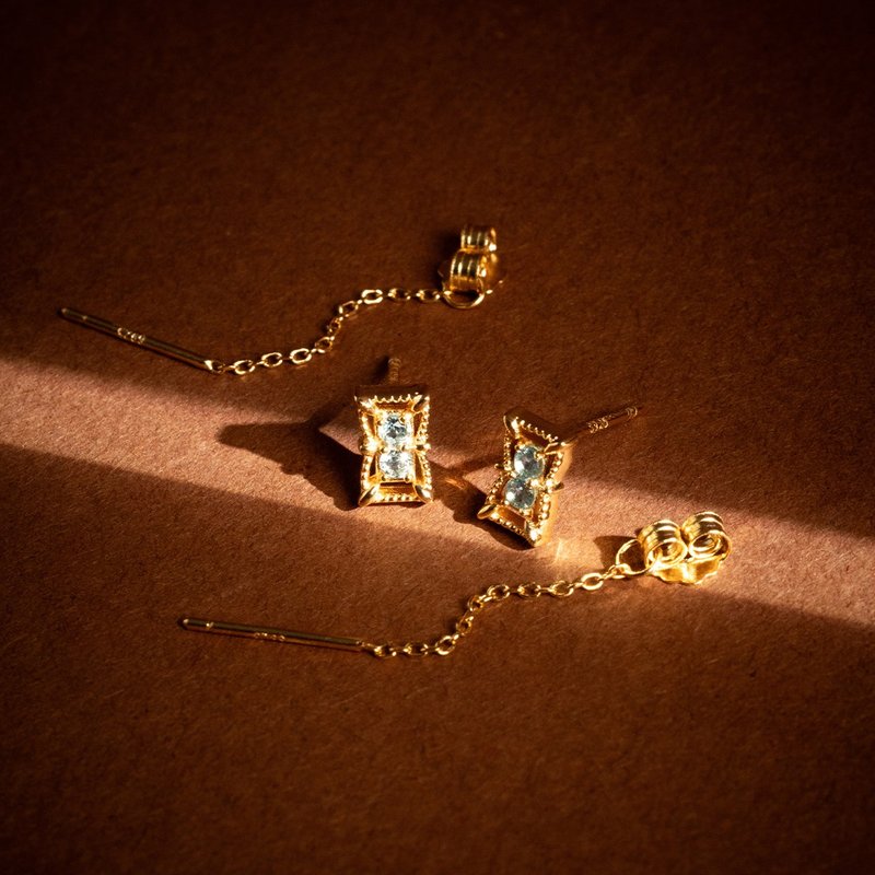 女爵 | 瑞士蓝托帕石 S925纯银 | 古典方钻耳环 - 耳环/耳夹 - 水晶 蓝色