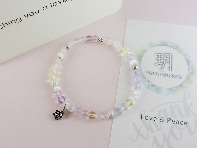 香槟气泡银手链 │手作天然石串珠粉紫色系 礼物 圣诞 朋友 闺蜜 - 手链/手环 - 宝石 黄色