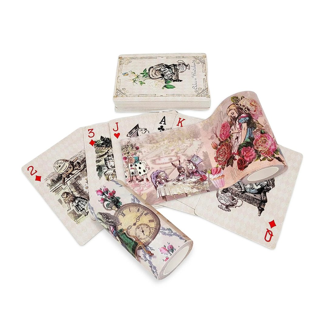 Vintage style Alice in Wonderland playing cards & extra wide - 纸胶带 - 纸 白色
