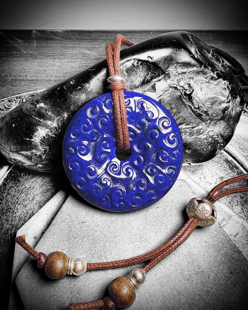 青金石云纹壁 银制绳链 - 项链 - 半宝石 