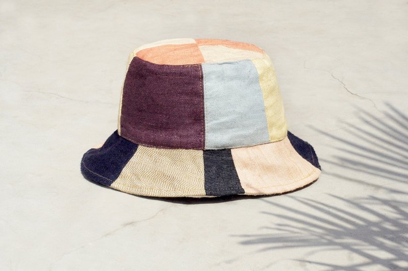 七夕礼物 限量一件 大地森林风拼接手织棉麻帽 / 渔夫帽 / 遮阳帽 / 拼布帽 / 手工帽 - 波西米亚 拼接手工帽 - 帽子 - 棉．麻 多色