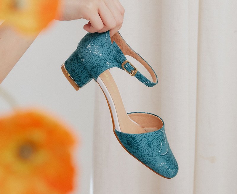 谁穿谁美!真皮尖头腰空跟鞋 友善尺码23.5-27.5_松花绿 - 高跟鞋 - 棉．麻 绿色