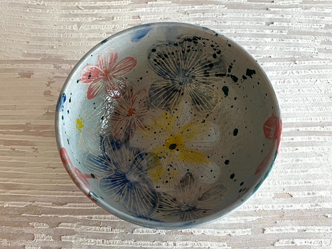 花影流彩陶制汤碗大碗_陶瓷餐碗 - 碗 - 陶 蓝色