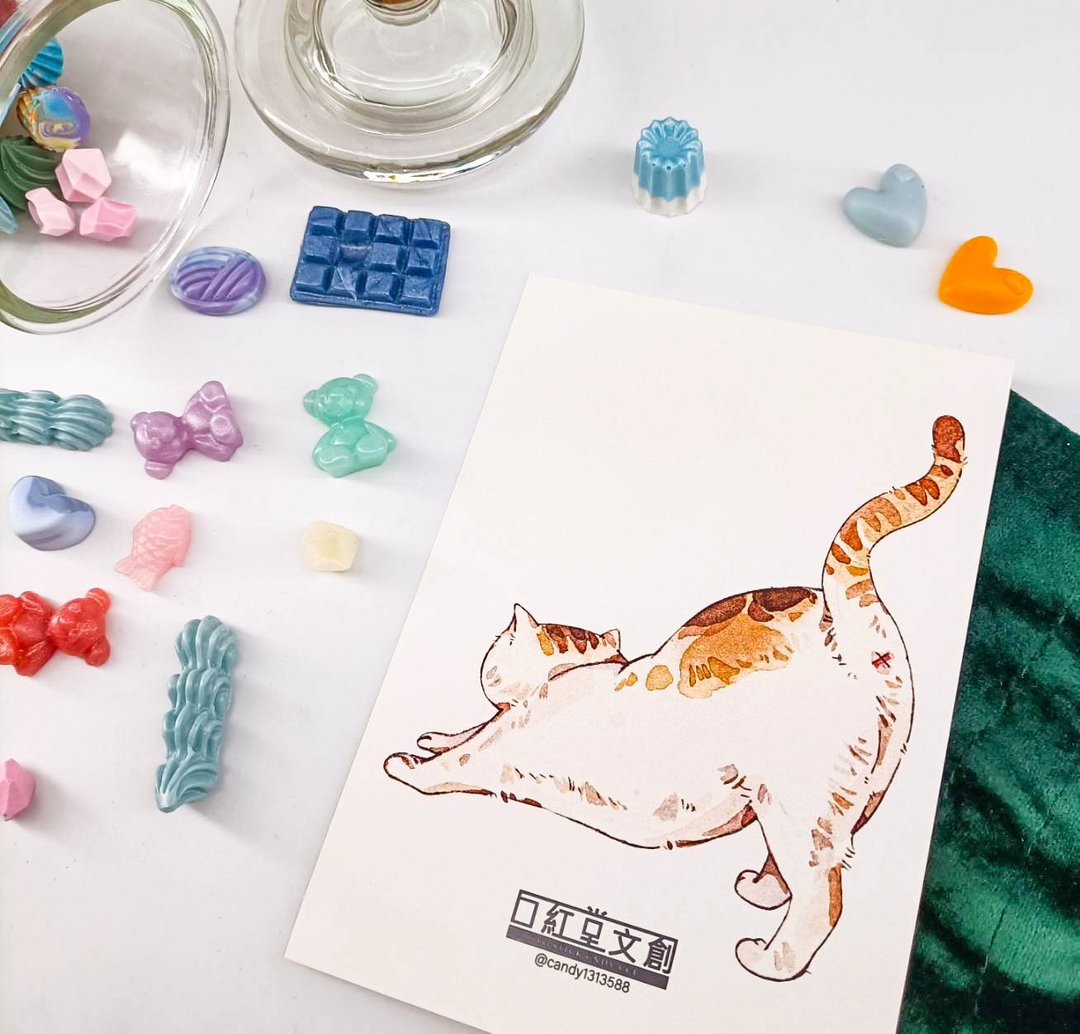 KR474_口紅堂明信片_三花貓13_candy1313588 postcard - 卡片/明信片 - 纸 多色